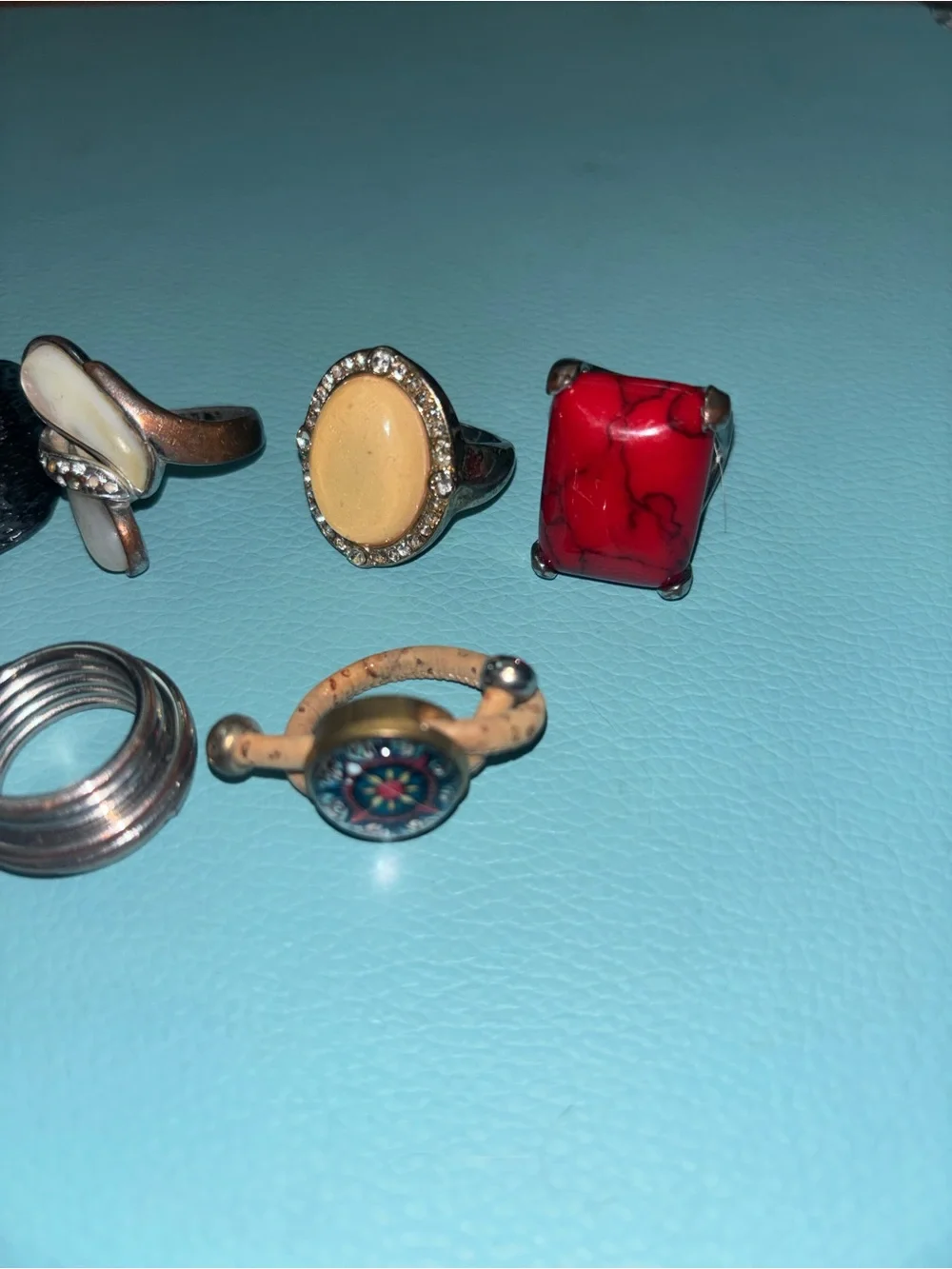 Assorted Fashion Ring Lot in Black, Red, Cream, Silver